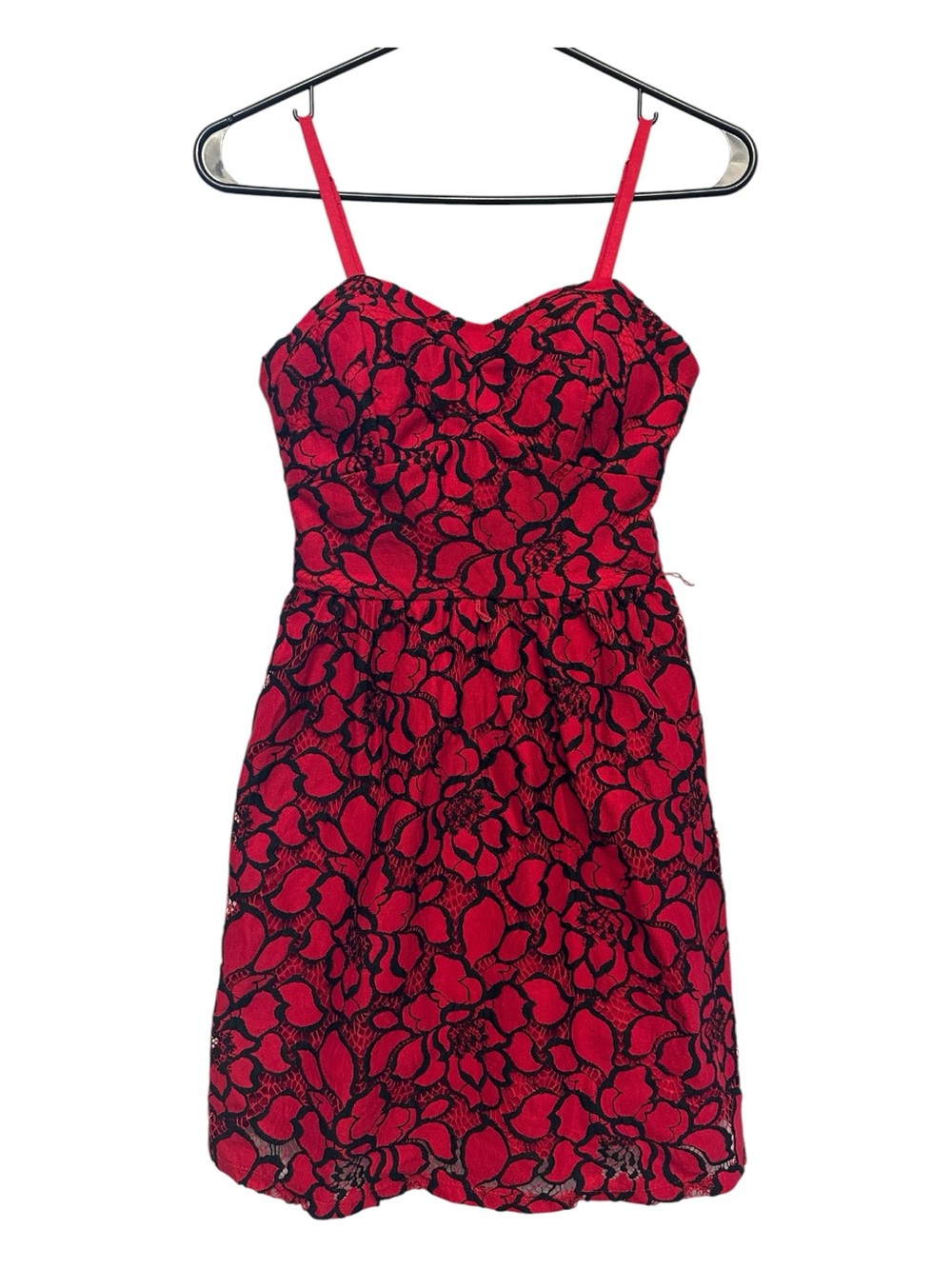 Late Y2K Lily Rose Red Dress with Black Lace Floral Overlay XS (missing belt)